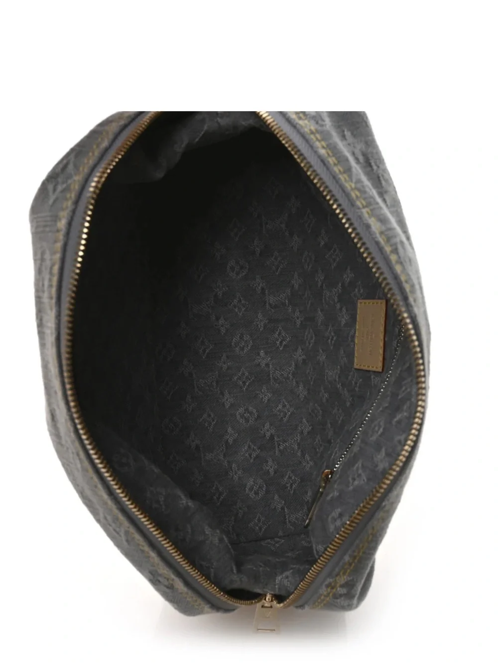 Louis Vuitton Gray Wash Denim Monogram Cosmetic Pouch w/ Natural Leather Trim GM